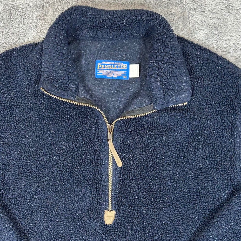 Pendleton Mens Navy Blue Sherpa Fleece Quarter Zip Pullover Large RN29685